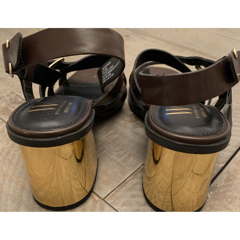 Worthington Size 8.5 Coco Brown Gold Block Heel Sandals, 023-1069 Classy Casual - Picture 3 of 6